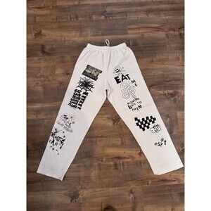 Miley Cyrus Sketch Art Sweatpants Size Medium White Graffiti Rare HTF *READ*